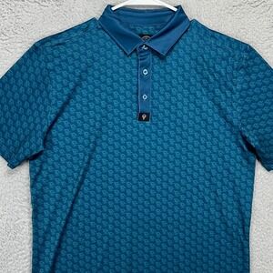 Good Boy Mens Golf Polo Shirt Large Teal Blue Geometric Athletic Stretch Rugby